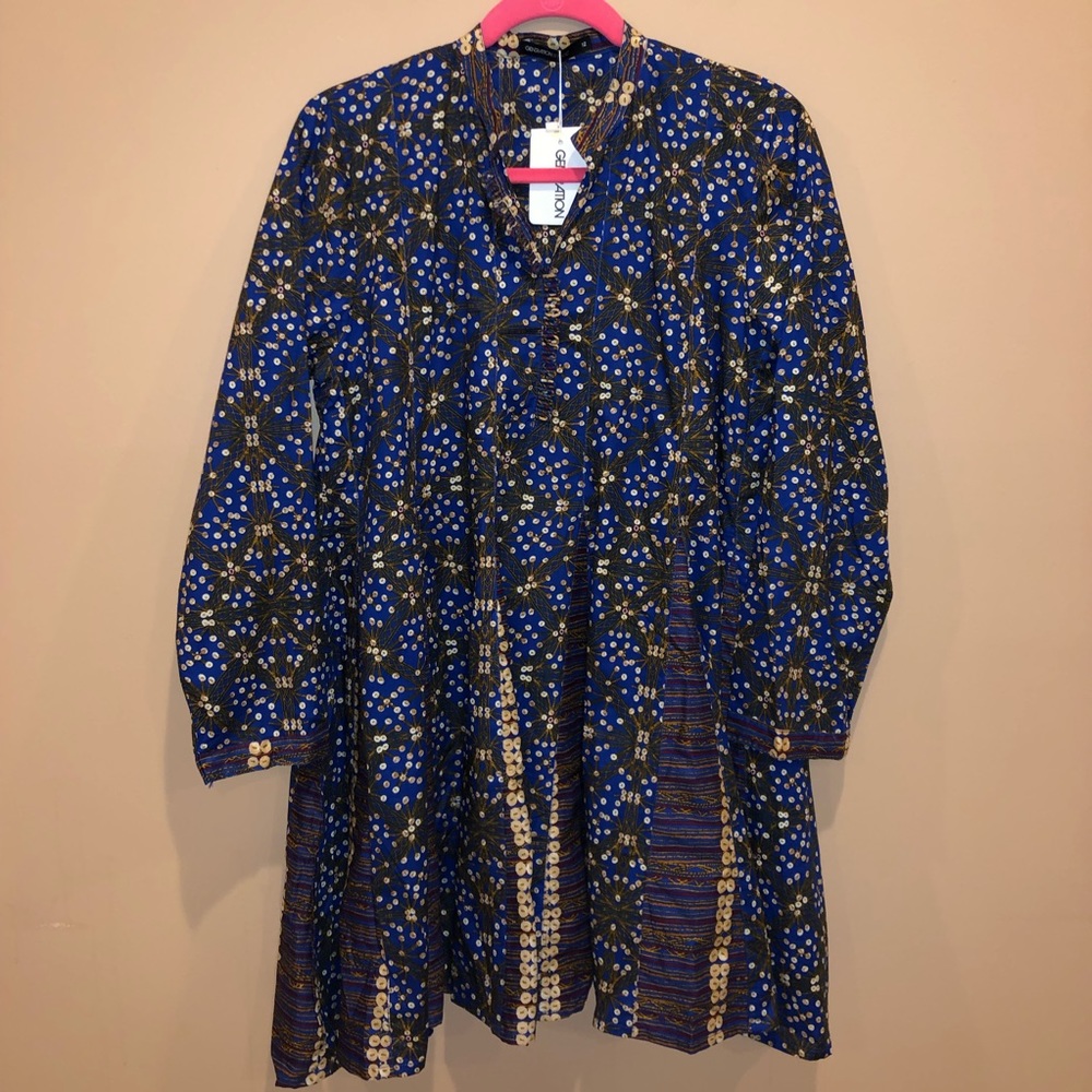 Generation Basic Blue Cream Kurti Frock
